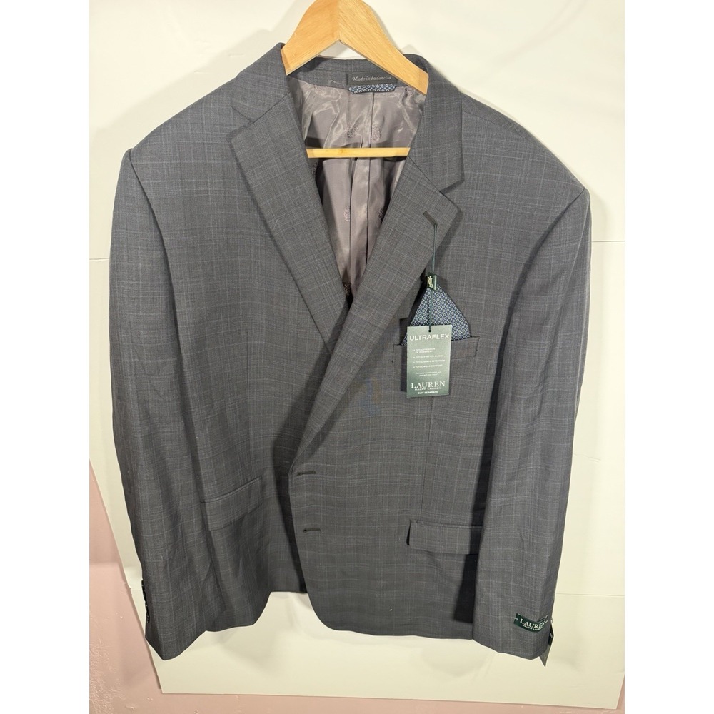Lauren Ralph Lauren Ultraflex Suit Jacket 50R Gray Blue Check Lancaster NWT